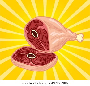 Vector illustration of Meat with yellow burst background