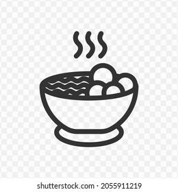 Vector illustration of meatball noodles icon in dark color and transparent background(png).