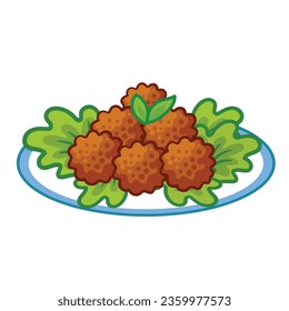 Vector illustration with meatballs on a white plate. Delicious meatball in cartoon style on white background.

