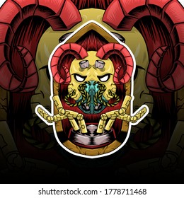 Ilustración vectorial - símbolo de ropa de camiseta de concepto mecha, robot de cráneo de camiseta de plantilla
