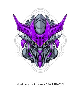 Vector illustration, Mecha head with sacred geometry pattern