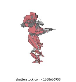 Vector illustration. Mecha in isolated background. For t-shirt design, poster, sticker.