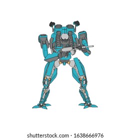 Vector illustration. Mecha in isolated background. For t-shirt design, poster, sticker.