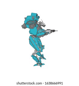 Vector illustration. Mecha in isolated background. For t-shirt design, poster, sticker.
