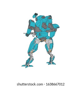 Vector illustration. Mecha in isolated background. For t-shirt design, poster, sticker.