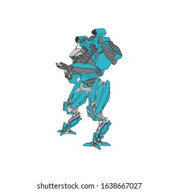 Vector illustration. Mecha in isolated background. For t-shirt design, poster, sticker.