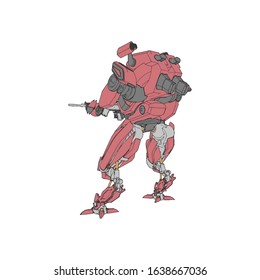 Vector illustration. Mecha in isolated background. For t-shirt design, poster, sticker.