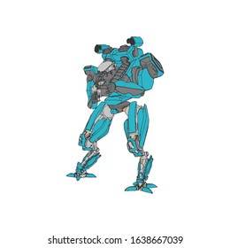 Vector illustration. Mecha in isolated background. For t-shirt design, poster, sticker.