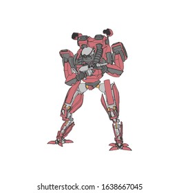 Vector illustration. Mecha in isolated background. For t-shirt design, poster, sticker.