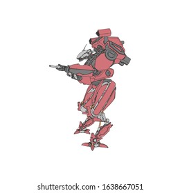 Vector illustration. Mecha in isolated background. For t-shirt design, poster, sticker.