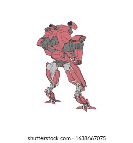 Vector illustration. Mecha in isolated background. For t-shirt design, poster, sticker.