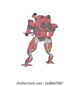 Vector illustration. Mecha in isolated background. For t-shirt design, poster, sticker.