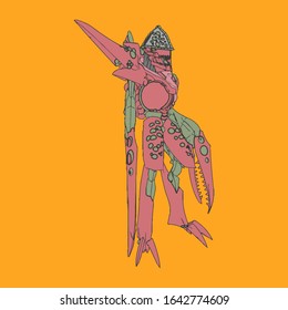 Vector illustration. Mecha in isolated background. For t-shirt design, poster, sticker.