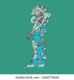 Vector illustration. Mecha in isolated background. For t-shirt design, poster, sticker.