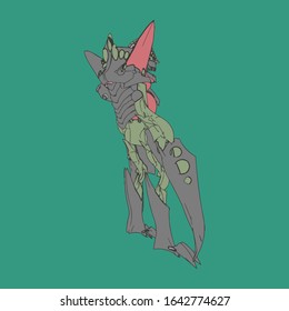 Vector illustration. Mecha in isolated background. For t-shirt design, poster, sticker.