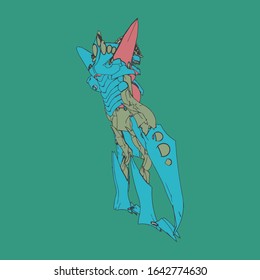 Vector illustration. Mecha in isolated background. For t-shirt design, poster, sticker.