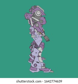 Vector illustration. Mecha in isolated background. For t-shirt design, poster, sticker.