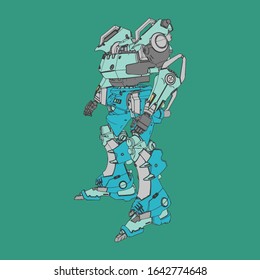Vector illustration. Mecha in isolated background. For t-shirt design, poster, sticker.