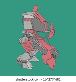 Vector illustration. Mecha in isolated background. For t-shirt design, poster, sticker.
