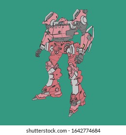 Vector illustration. Mecha in isolated background. For t-shirt design, poster, sticker.