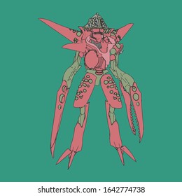 Vector illustration. Mecha in isolated background. For t-shirt design, poster, sticker.