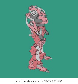 Vector illustration. Mecha in isolated background. For t-shirt design, poster, sticker.