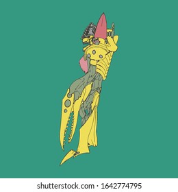 Vector illustration. Mecha in isolated background. For t-shirt design, poster, sticker.