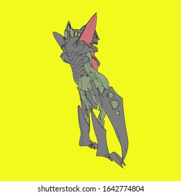 Vector illustration. Mecha in isolated background. For t-shirt design, poster, sticker.