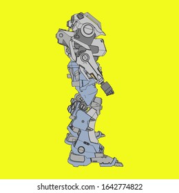 Vector illustration. Mecha in isolated background. For t-shirt design, poster, sticker.