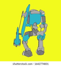 Vector illustration. Mecha in isolated background. For t-shirt design, poster, sticker.