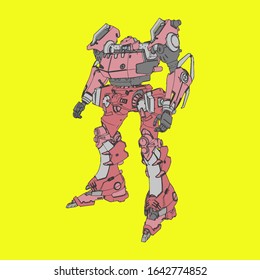 Vector illustration. Mecha in isolated background. For t-shirt design, poster, sticker.