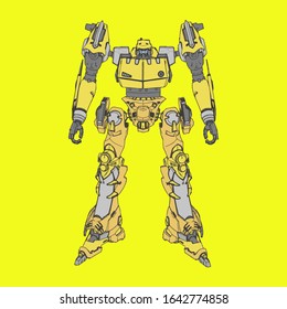 Vector illustration. Mecha in isolated background. For t-shirt design, poster, sticker.