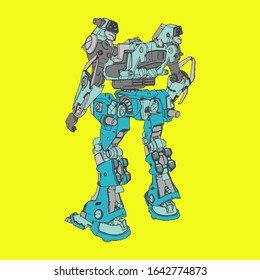 Vector illustration. Mecha in isolated background. For t-shirt design, poster, sticker.