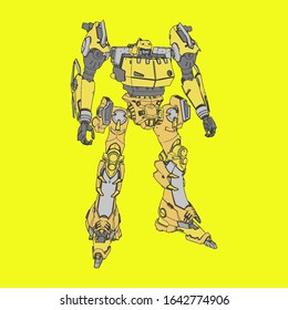 Vector illustration. Mecha in isolated background. For t-shirt design, poster, sticker.