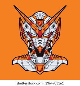 Vector illustration. Mecha NP16 in orange background. For t-shirt design, poster, sticker.