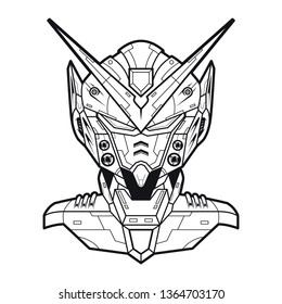 Vector illustration. Mecha NP16 in white background. For t-shirt design, poster, sticker. Line Style.