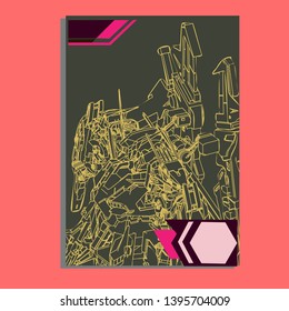 Vector illustration. Mecha sacred geometry. Mecha mock-up isolated design. For t-shirt design, poster, sticker. Line Style. - Vector