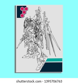 Vector illustration. Mecha sacred geometry. Mecha mock-up isolated design. For t-shirt design, poster, sticker. Line Style. - Vector