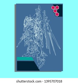 Vector illustration. Mecha sacred geometry. Mecha mock-up isolated design. For t-shirt design, poster, sticker. Line Style. - Vector