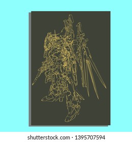 Vector illustration. Mecha sacred geometry. Mecha mock-up isolated design. For t-shirt design, poster, sticker. Line Style. - Vector