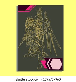 Vector illustration. Mecha sacred geometry. Mecha mock-up isolated design. For t-shirt design, poster, sticker. Line Style. - Vector