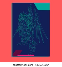 Vector illustration. Mecha sacred geometry. Mecha mock-up isolated design. For t-shirt design, poster, sticker. Line Style. - Vector