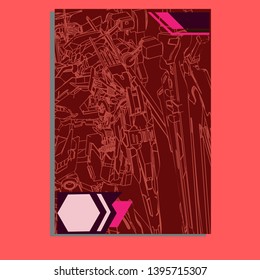 Vector illustration. Mecha sacred geometry. Mecha mock-up isolated design. For t-shirt design, poster, sticker. Line Style. - Vector