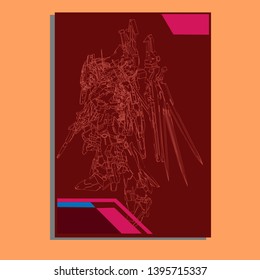 Vector illustration. Mecha sacred geometry. Mecha mock-up isolated design. For t-shirt design, poster, sticker. Line Style. - Vector