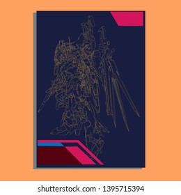 Vector illustration. Mecha sacred geometry. Mecha mock-up isolated design. For t-shirt design, poster, sticker. Line Style. - Vector