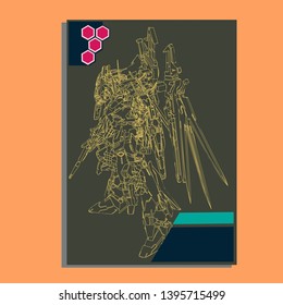 Vector illustration. Mecha sacred geometry. Mecha mock-up isolated design. For t-shirt design, poster, sticker. Line Style. - Vector