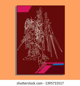 Vector illustration. Mecha sacred geometry. Mecha mock-up isolated design. For t-shirt design, poster, sticker. Line Style. - Vector
