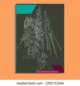 Vector illustration. Mecha sacred geometry. Mecha mock-up isolated design. For t-shirt design, poster, sticker. Line Style. - Vector