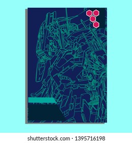 Vector illustration. Mecha sacred geometry. Mecha mock-up isolated design. For t-shirt design, poster, sticker. Line Style. - Vector