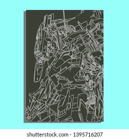 Vector illustration. Mecha sacred geometry. Mecha mock-up isolated design. For t-shirt design, poster, sticker. Line Style. - Vector